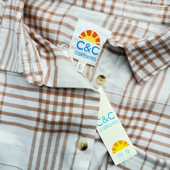 NWT C&C California Ginger Plaid Flannel Shirt Size L - Picture 2 of 4